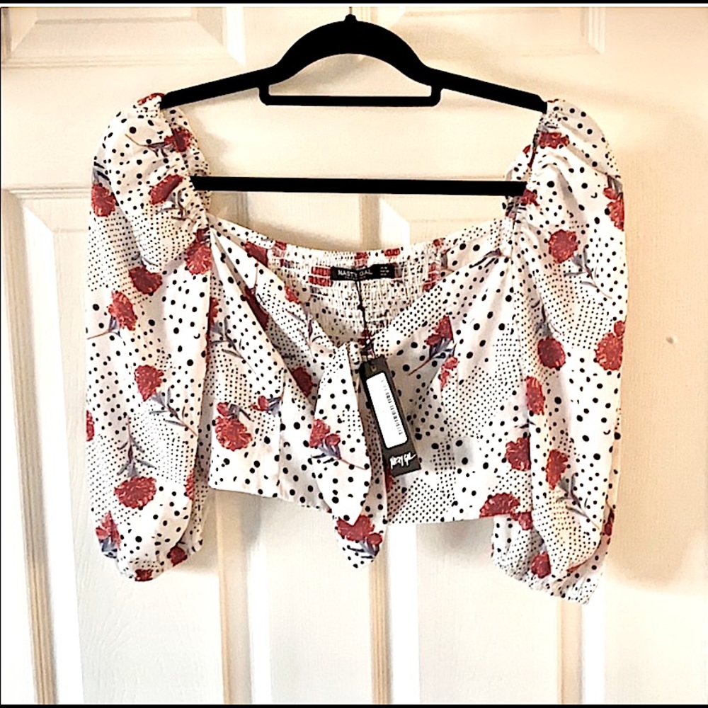 NWT*Nasty Gal Puff sleeve crop blouse